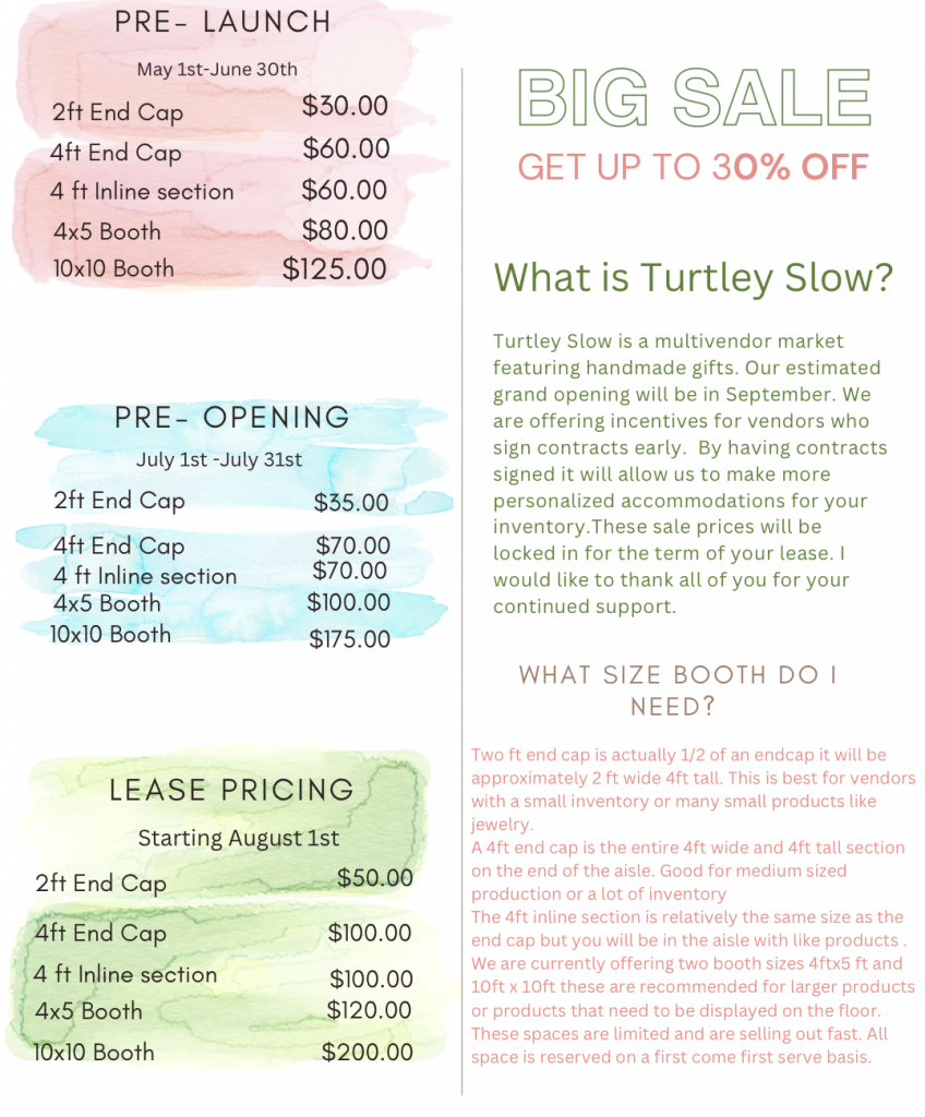 Pricing and Booth Sizing information